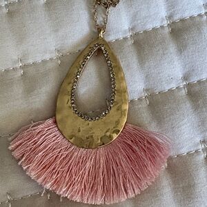 Gold and Pink Long Tassel Necklace